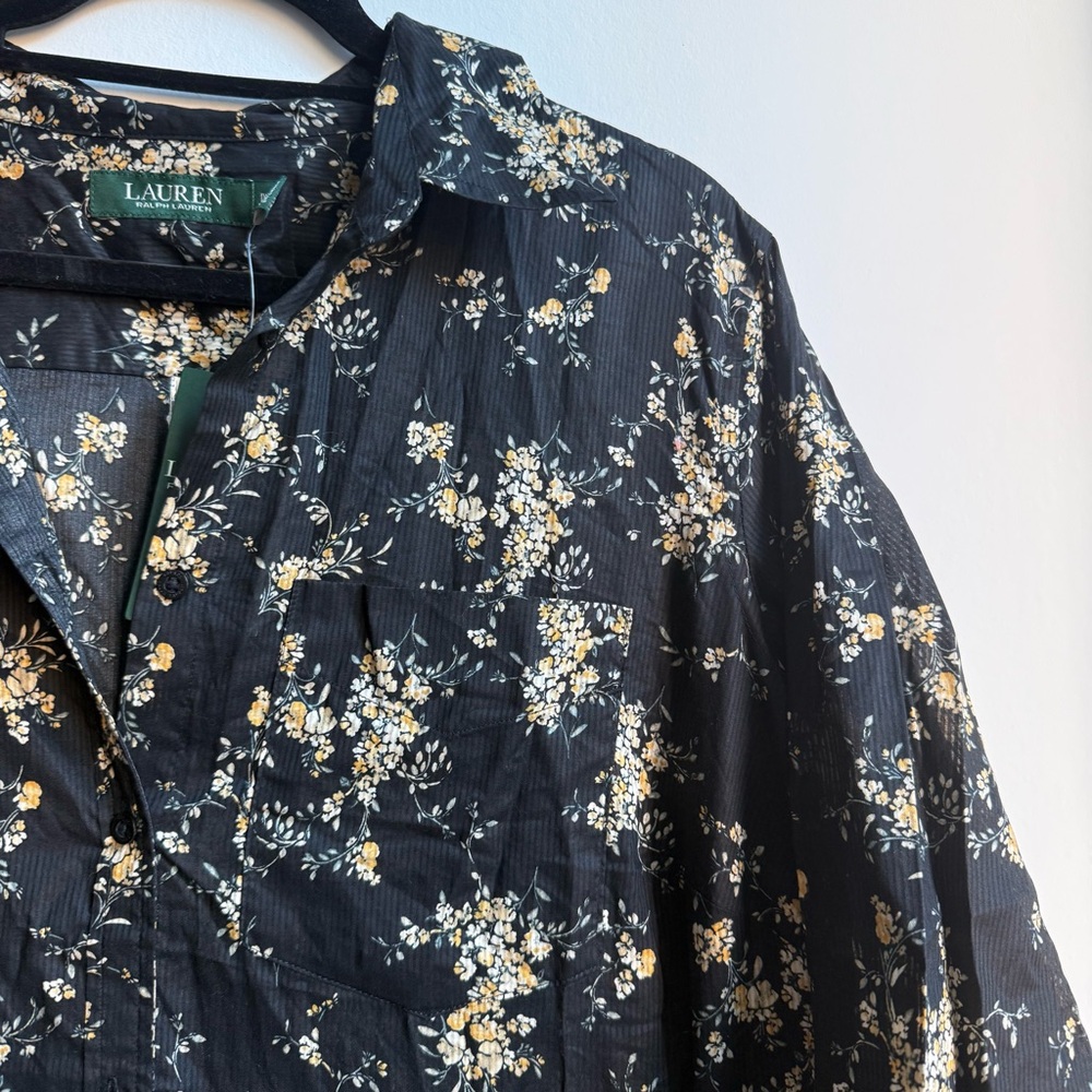 Ralph Lauren Black Floral Button Down Shirt Plus 1X - Picture 4 of 7